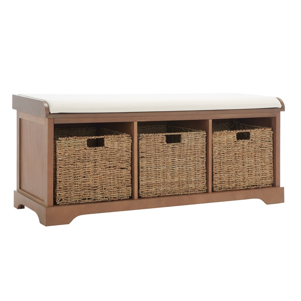 SAFAVIEH Eola Grey/ White Storage Bench - 47" x 16.1" x 19.9" - 47"W x 16"D x 20"H