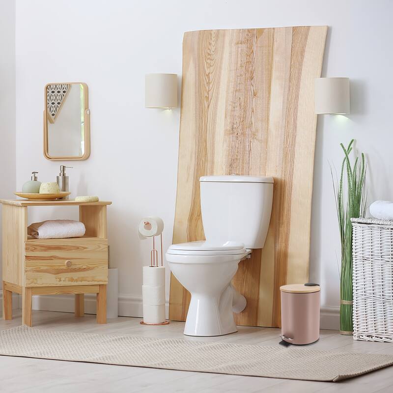 Stylish Trash Can with Bamboo Lid and Pedal, 2.5L Capacity - 9.2" H x 8" L x 8" W