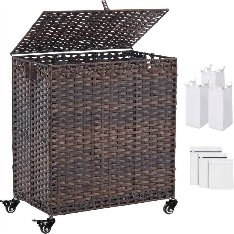 Laundry Hamper with Wheels Lid - 25.98"L x 15.75"W x 28.54"H - Brown