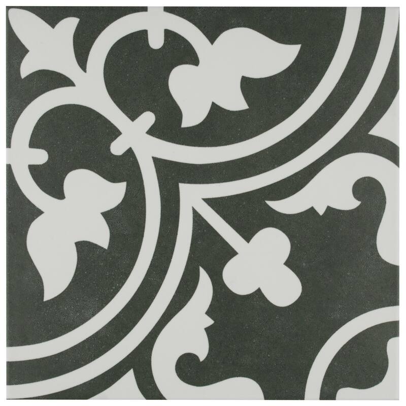 Merola Tile Arte Black 9-3/4" x 9-3/4" Porcelain Floor and Wall Tile - Case (16 Tiles)