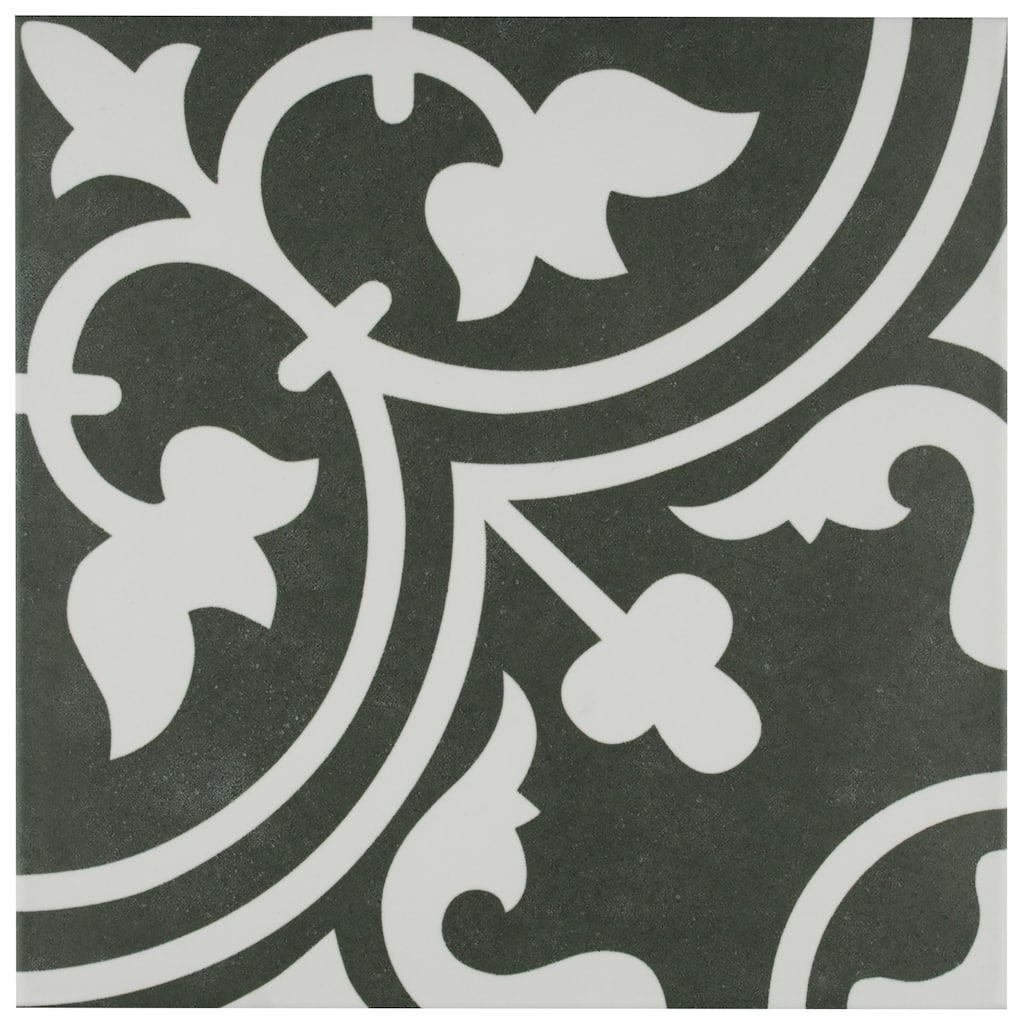 Merola Tile Arte Black 9-3/4" x 9-3/4" Porcelain Floor and Wall Tile