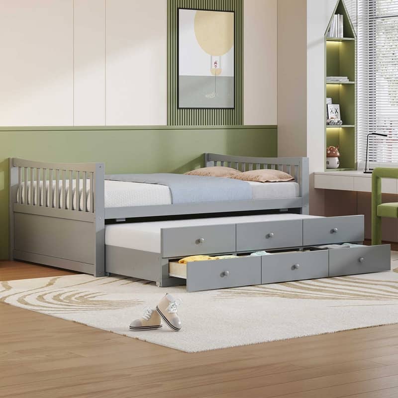 Full size Wood Daybed with Twin size Trundle and Drawers