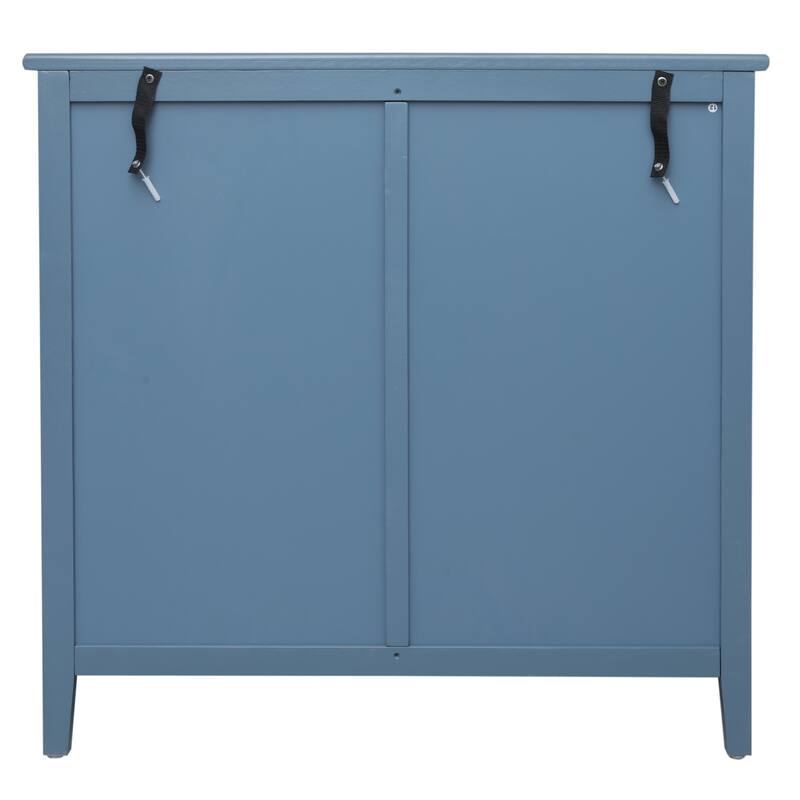 Roomfitters Rattan 3 Drawer Dresser, Boho Storage Chest with Woven Fronts for Bedroom, Living Room, Blue