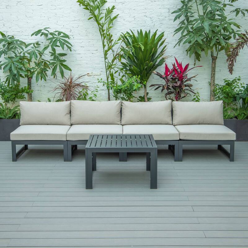 Chelsea 5-Piece Modern Armless Patio Sectional and Coffee Table for Patio Garden Summer Yard Porch
