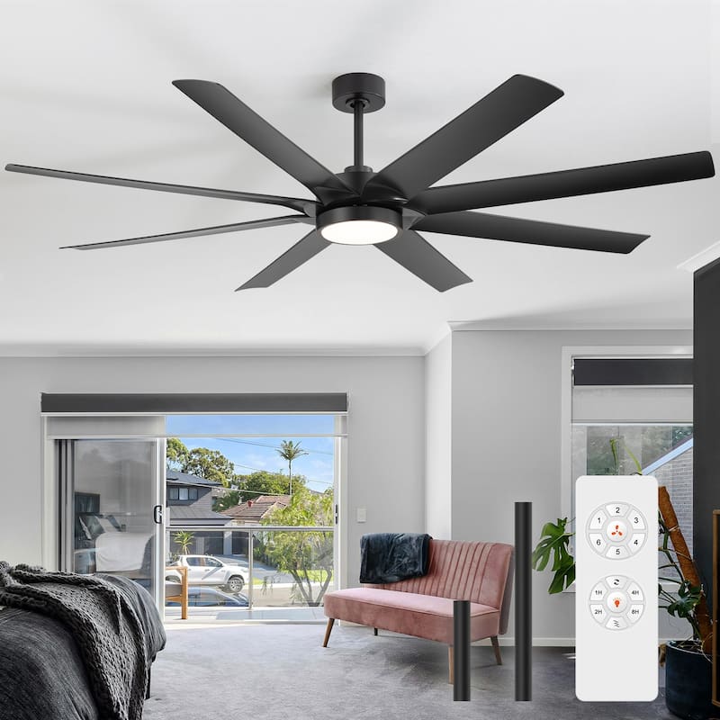 72-inch Large LED Ceiling Fan with Light and Remote(8-Blades) - Black