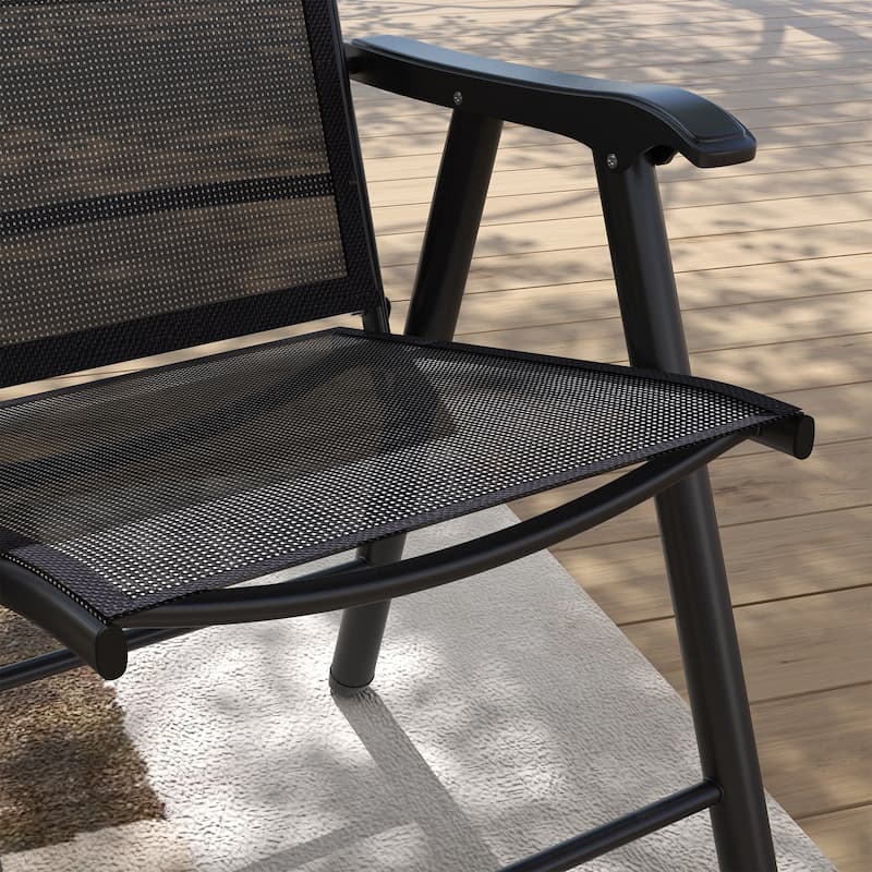 Outdoor Folding Lawn Chair Set of 4 - Portable Patio Chairs with Armrests & Mesh Fabric for Camping, Beach, Backyard