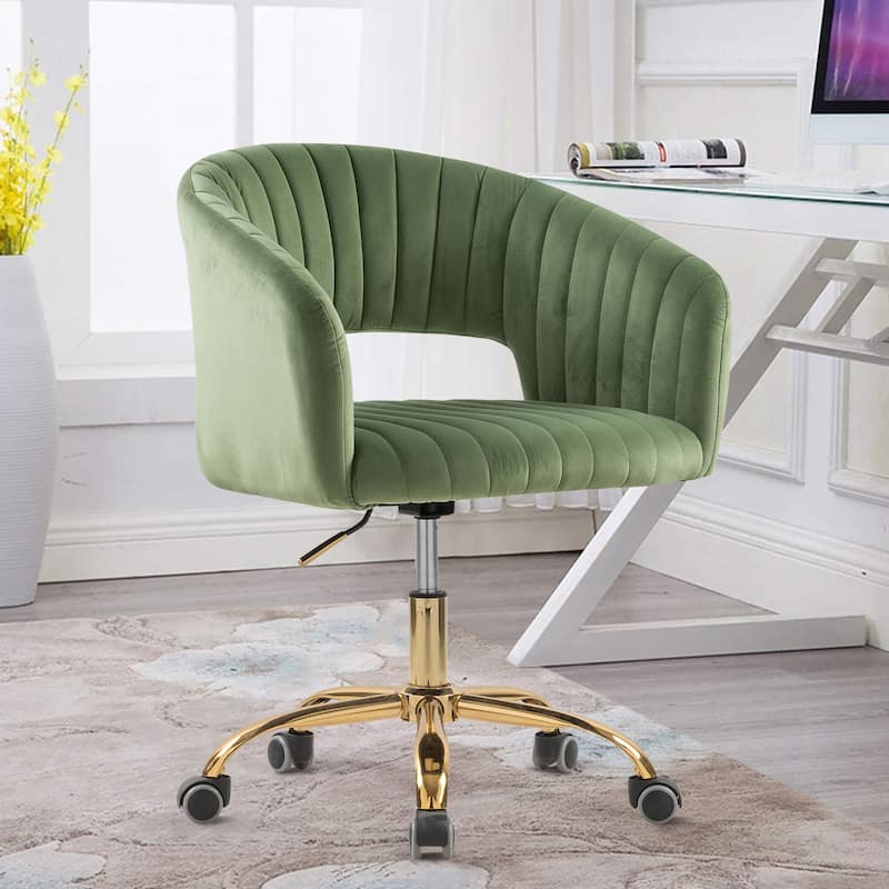 Velvet Upholstered Swivel Adjustable Height Home Office Chair With Wheels - Green