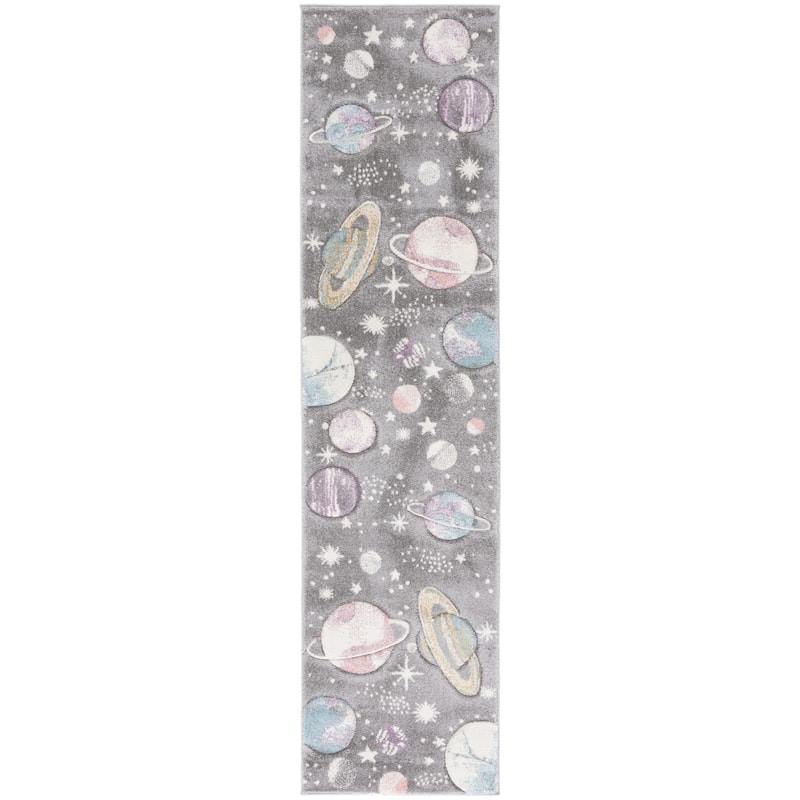 SAFAVIEH Carousel Kids Shaimaa Solar System Rug - 2'3" x 6' Runner - Grey/Lavender