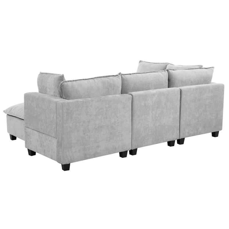 90" Chenille U-Shaped Sectional Sofa with Movable Ottoman, Coffee Table with Hidden Charging Devices, and Free Configurations