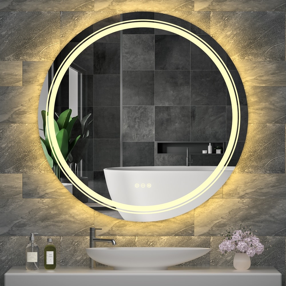 Frameless LED Lighted Round Bathroom Vanity Mirror Dimmable Anti-Fog