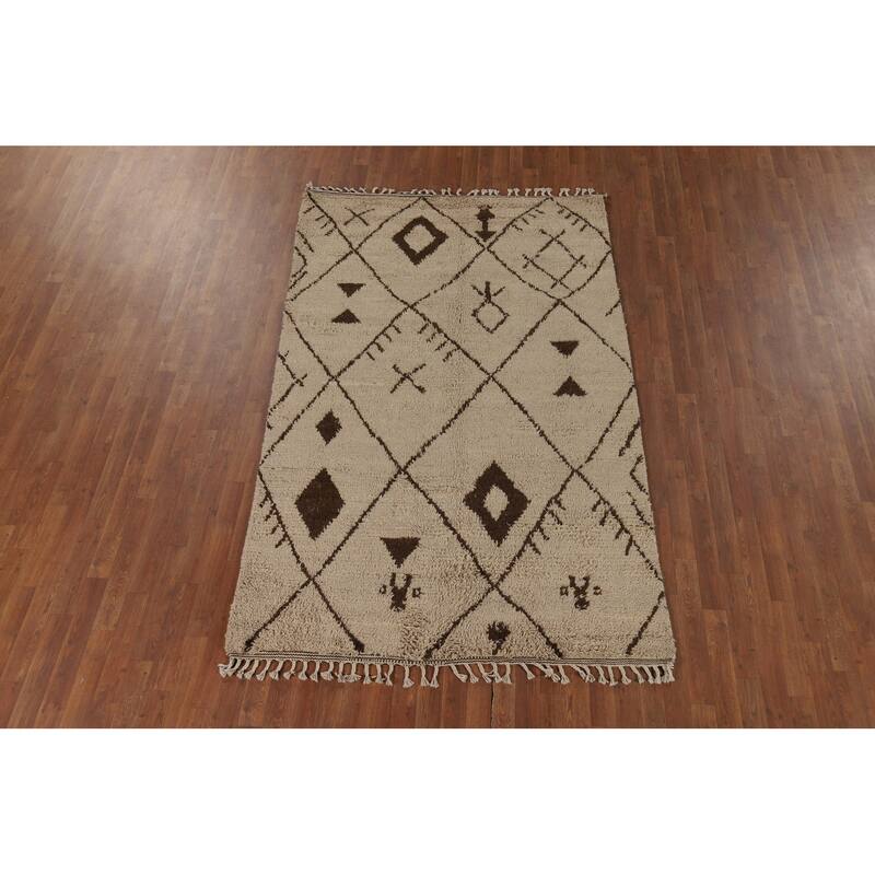 Plush Tribal Moroccan Oriental Area Rug Hand-Knotted Wool Carpet - 5'1" x 8'2"