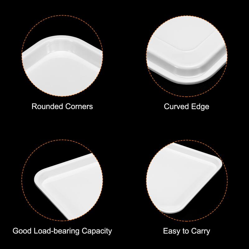 12x8" Fast Food Tray, Plastic Multi-Purpose Rectangle Serving Tray, White