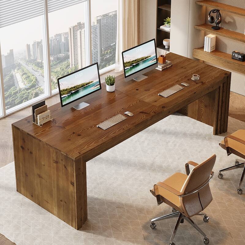 78.7 Inch Executive Desk, Large Solid Wood Computer Desk for Home Office - Rustic Brown