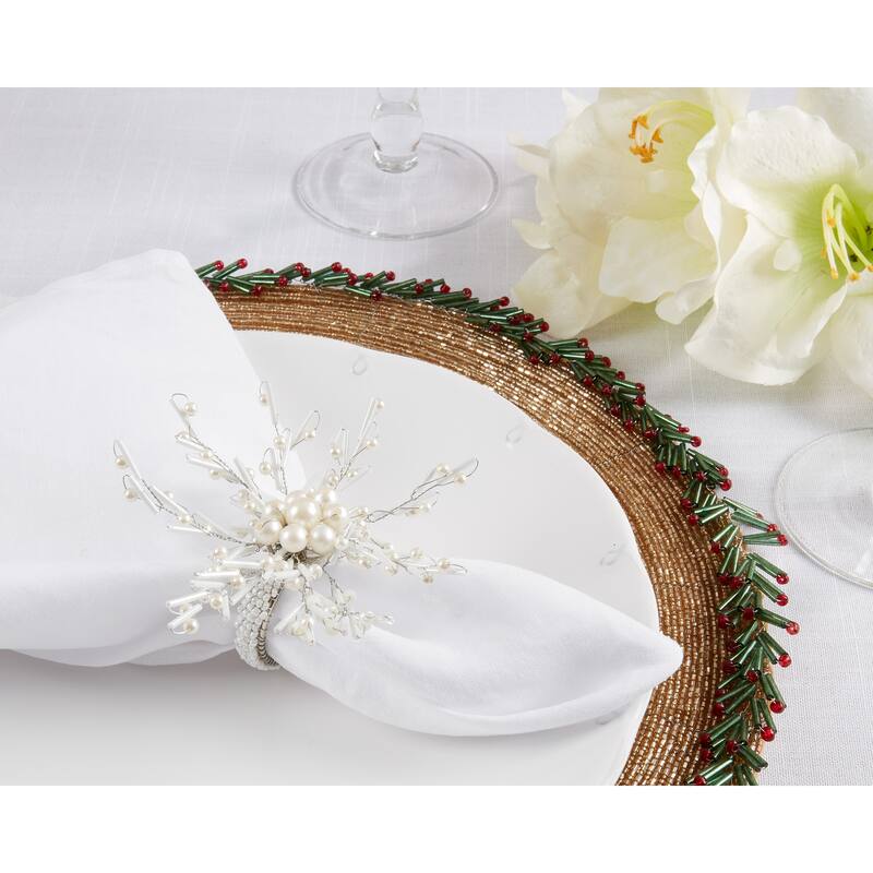 Elegant Entwined Beaded Napkin Ring (Set of 4) - Silver