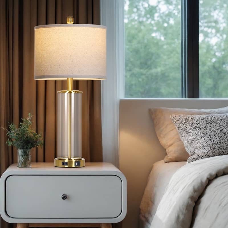 26'' Modern Glass Table Lamp with USB-C Fast Charging, Warm White LED(Set of 2) - 12.5'' x 12.5'' x 26''