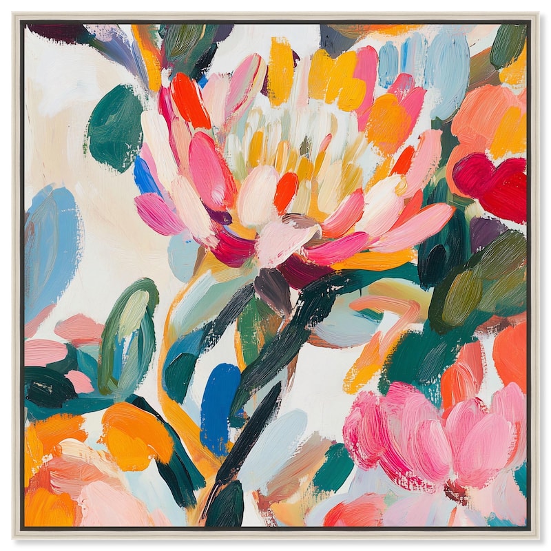Lively Flora I Canvas by Art Remedy - Silver - 24" x 24"