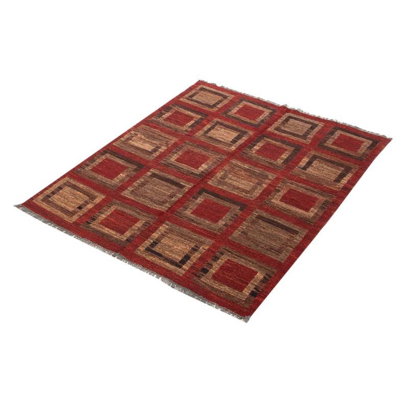 ECARPETGALLERY Flat-Weave Natural Red Wool Tapestry Kilim - 5'3 x 6'6