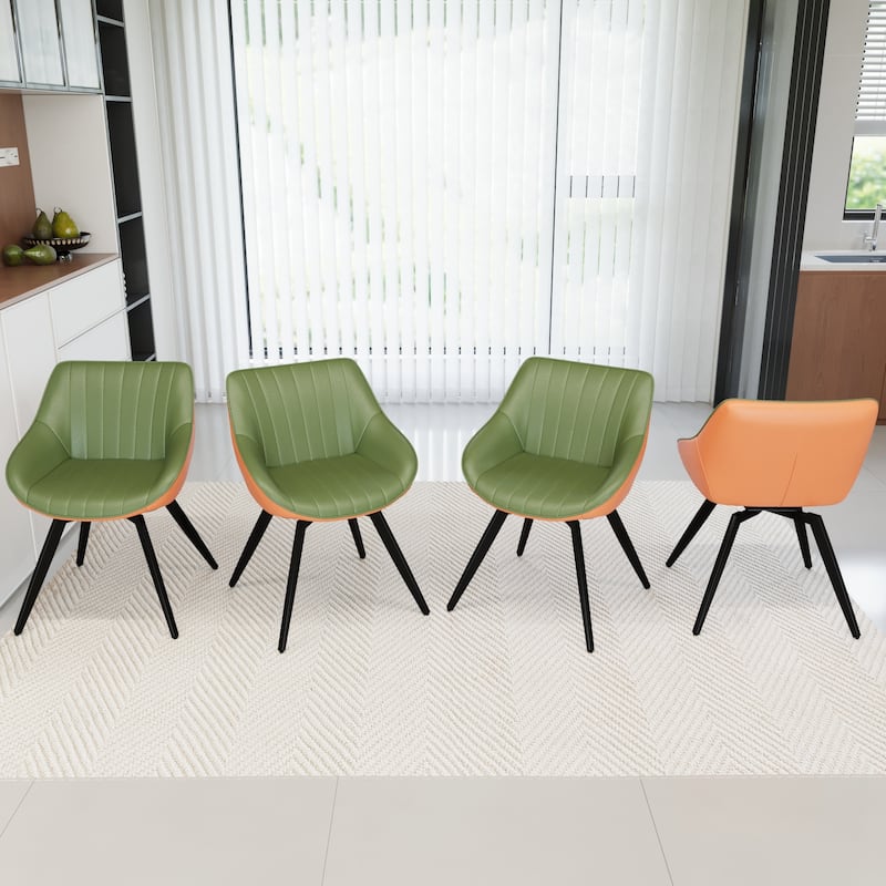 A set of 4 dining chairs, medieval modern kitchen dining chair, PU decorative chairs with black metal legs, suitable for