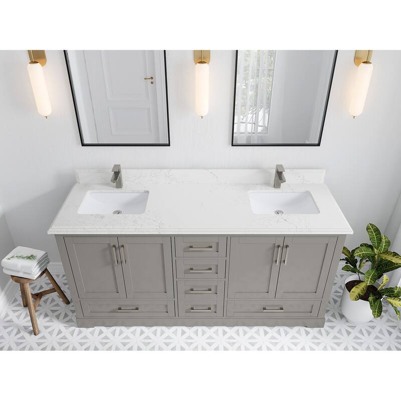 Willow Collection 72 in W x 22 in D x 36 in H Boston Double Bowl Sink Bathroom Vanity with Countertop - 1.5"Empira - Elephant Skin Gray