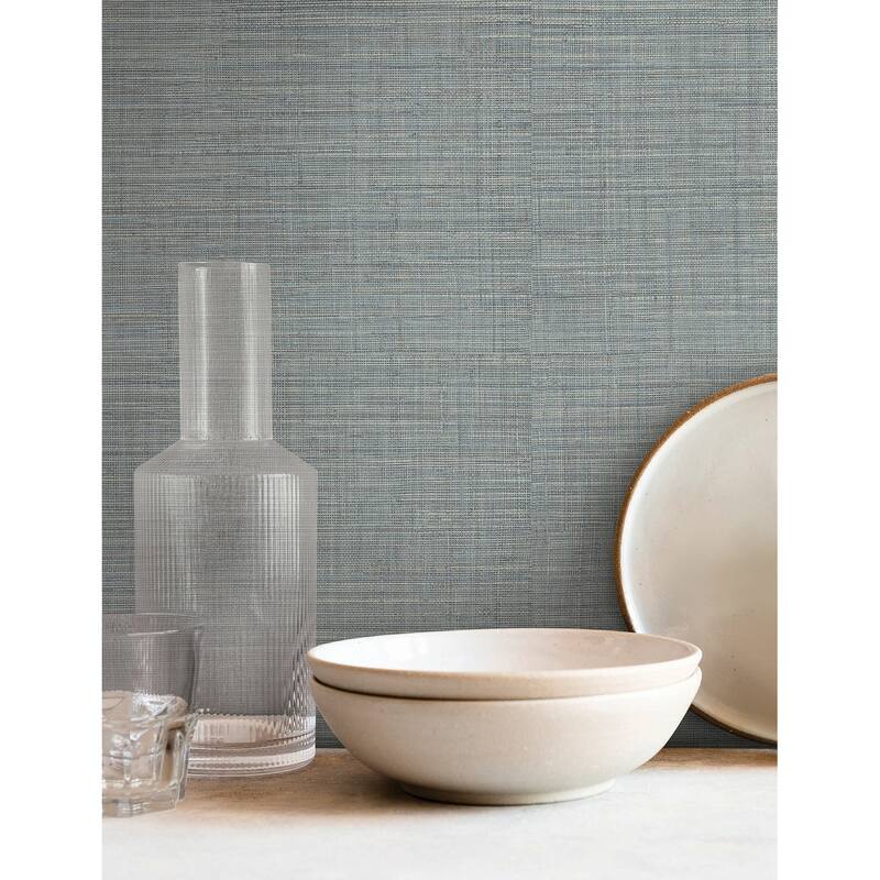 York Wallcoverings Lotus Silk Steel Blue Wallpaper