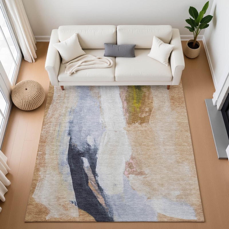 Premium Washable Super Soft Abstract Brushstrokes Mayfield Rug - Putty - 2'6" x 3'10"