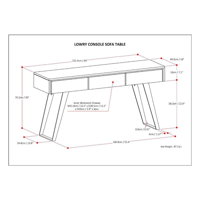 WYNDENHALL Mitchell 60 inch Wide Modern Industrial Console Sofa Table - 60 W x 16 D x 30 H
