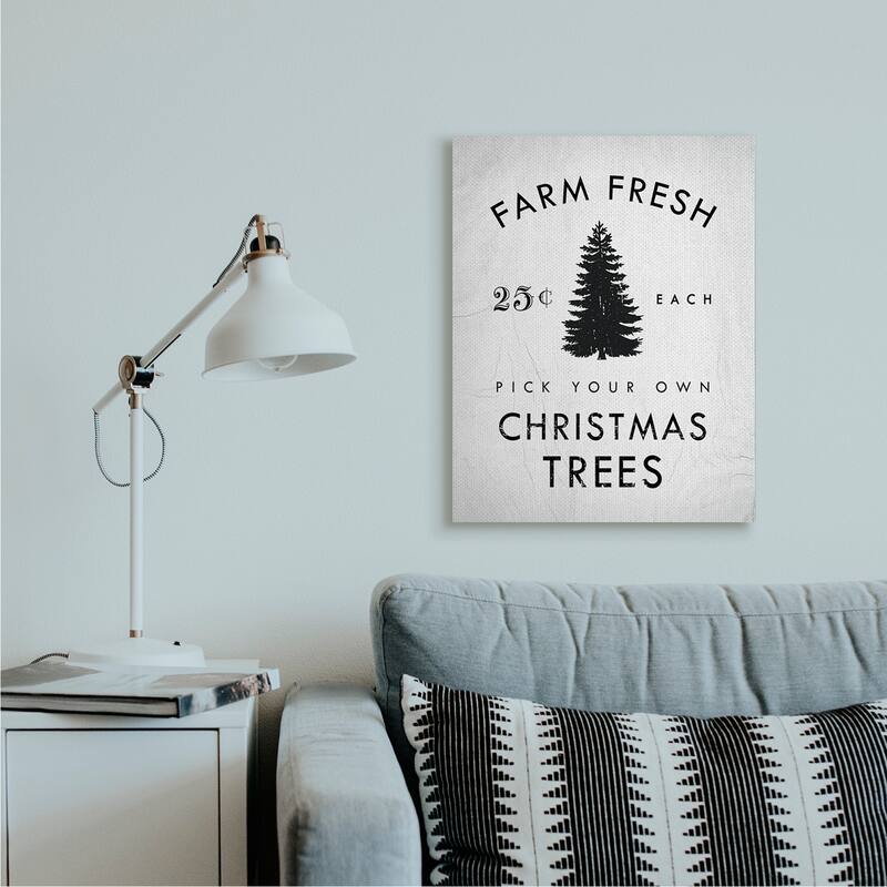 Stupell Vintage Style Christmas Tree Farm Sign Minimal Canvas Wall Art - Black