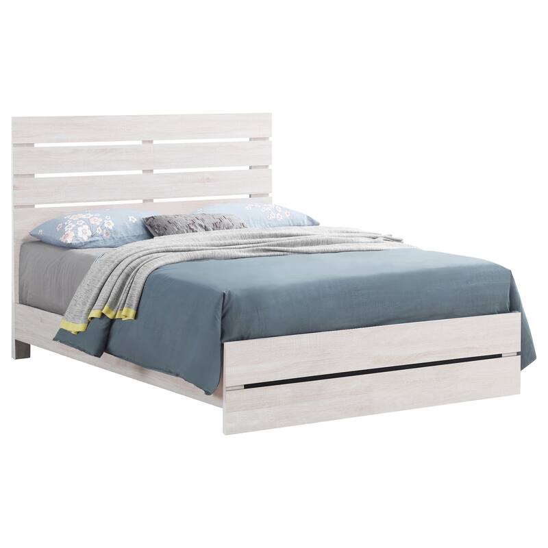 Coastal White Eastern King Panel Bed with Rustic Charm and Ample Storage