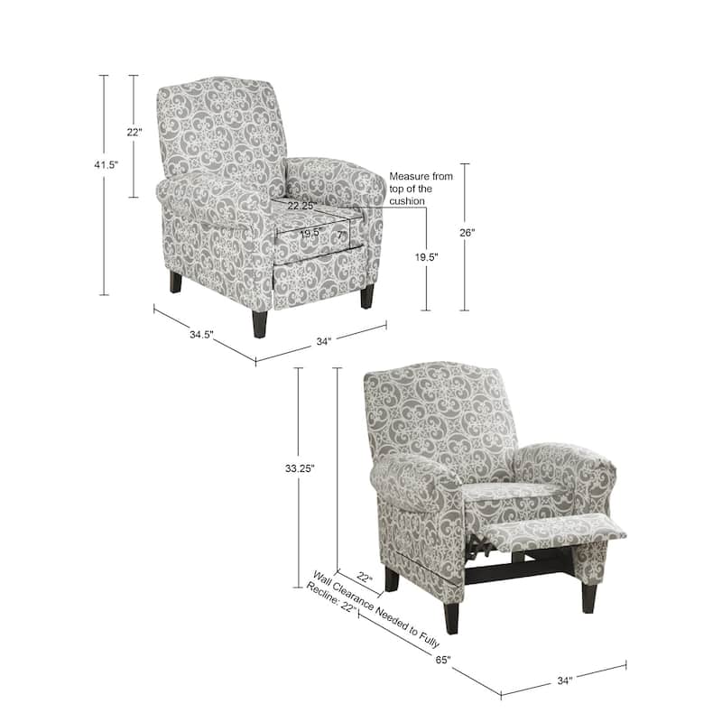 Madison Park Oscar Grey Push Back Recliner