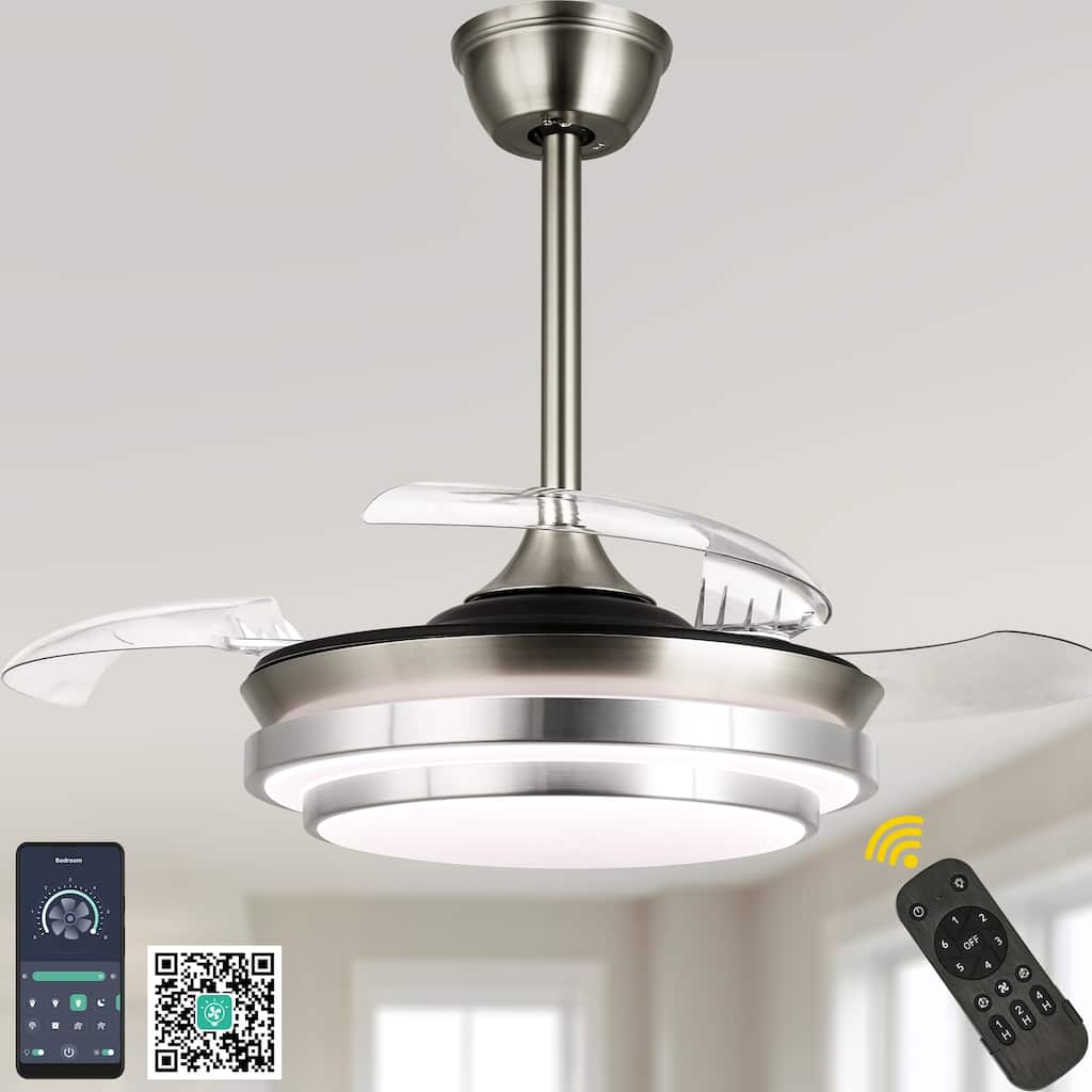 Bella Depot 36" Modern Retractable Ceiling Fan with Dimmable Led Light, Remote and APP Control 6-Speed Reversible DC Motor
