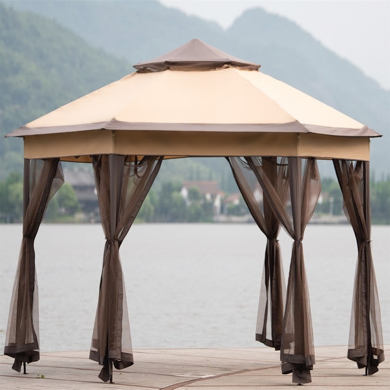 AOOLIVE Outdoor Metal Patio Gazebo With UV and Fire Resistant,khaki