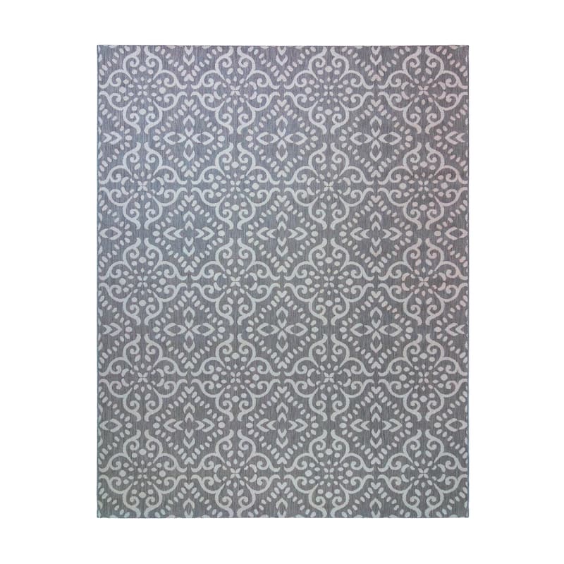 Gertmenian Paseo Powis Steel Grey Transitional Indoor/ Outdoor Area Rug, 8x10 - 7'10 x 10'