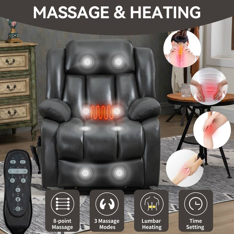 Dual Motor Power Lift Recliner Chair, Heat Massage, Remote Control