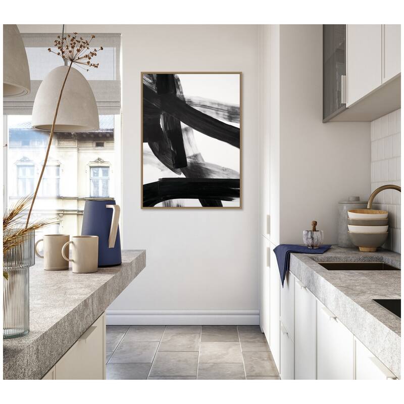 Kate and Laurel Black Mark No. 1 by Amy Lighthall Framed Canvas Wall Art Print
