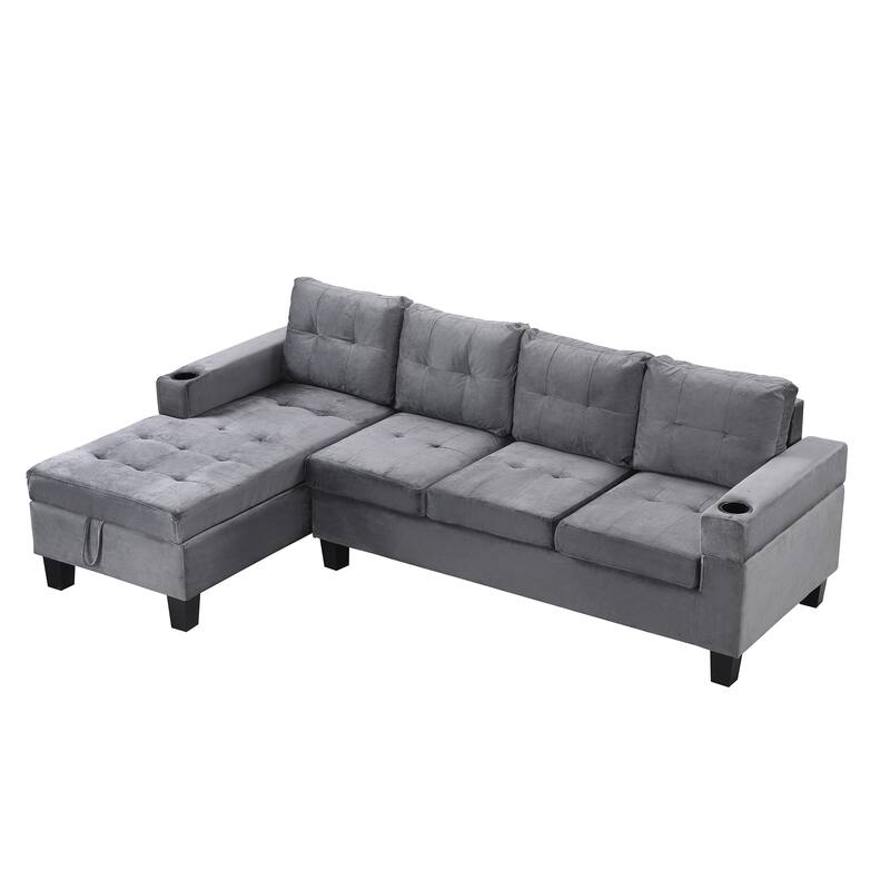 L-Shape Sectional Sofa Set with Storage Chaise, 4-Seat Modular Sofa with Cup Holder and Left Hand for Livingroom
