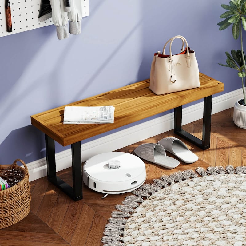 Costway 1/2 PCS 48" Acacia Wood Bench for 2 with Metal Legs & - See Details