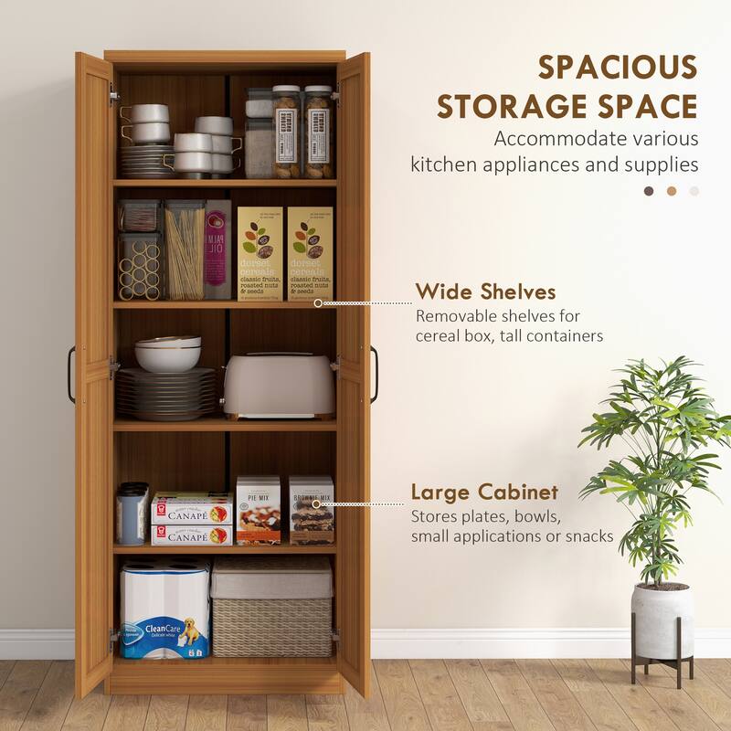 HOMCOM 63" 2-Door Kitchen Pantry, Freestanding Storage Cabinet with 5-tier Shelving and 2 Adjustable Shelves for Dining Room