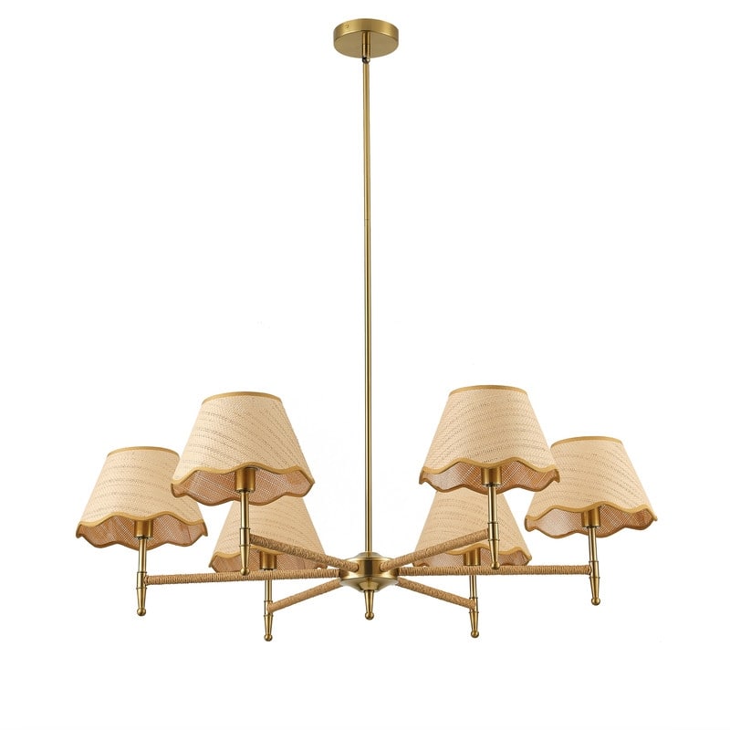 Rustic Brown 6-Light Pendant Light with Woven Shades for Dining Room Kitchen or Entryway