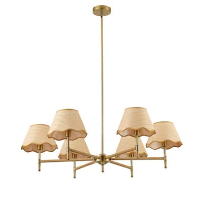 Rustic Brown 6-Light Pendant Light with Woven Shades for Dining Room Kitchen or Entryway