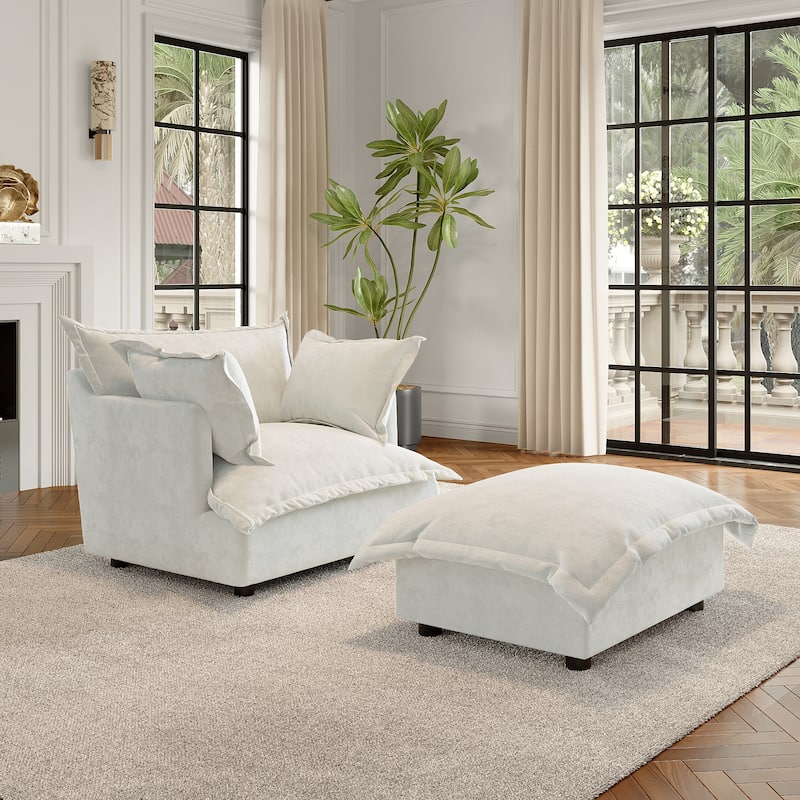 Modern Cloud Chaise Longue Accent Chair with Ottoman set
