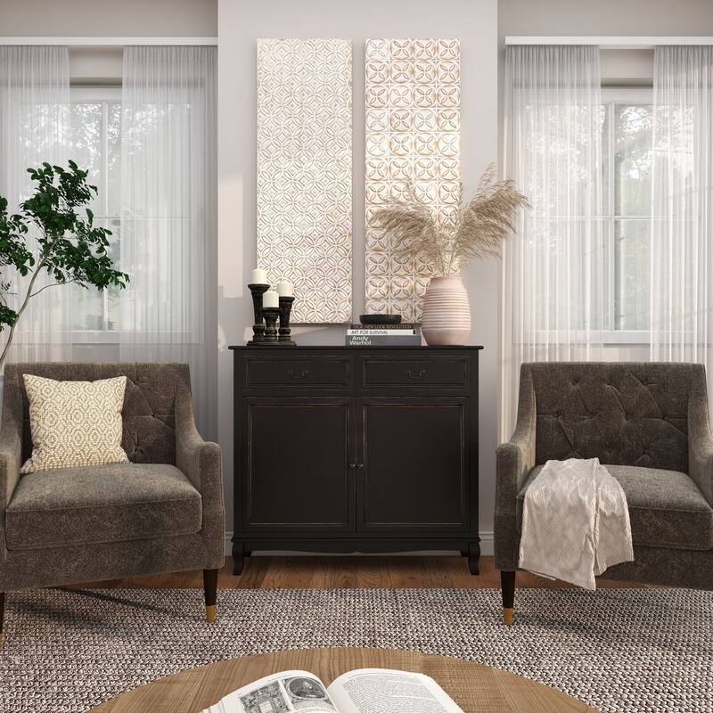 White Wooden Intricately Carved Geometric Home Wall Decor (Set of 2)