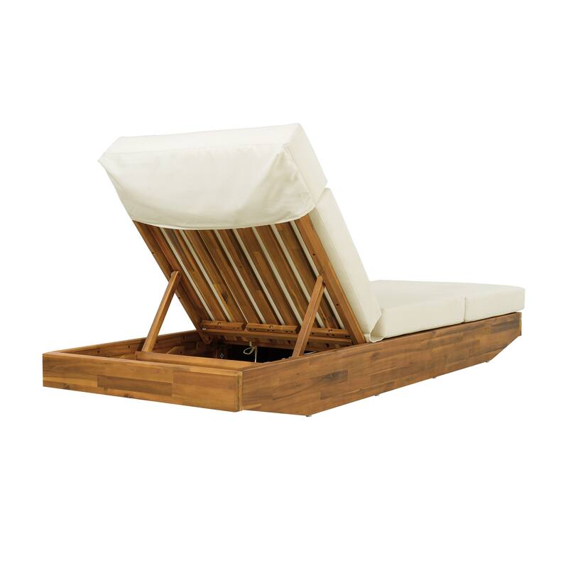 Christopher Knight Home - Outdoor Acacia Wood Chaise Lounge, Water-Repellent Cushion, Ergonomic Adjustable Headrest - 79.6"L