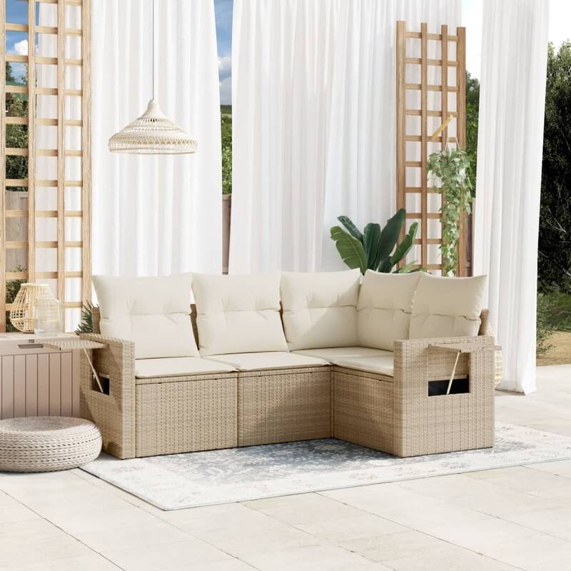 vidaXL Patio Sofa Set with Cushions Outdoor Conversation Furniture Poly Rattan - Beige - 24.4 x 33.5 x 27.2
