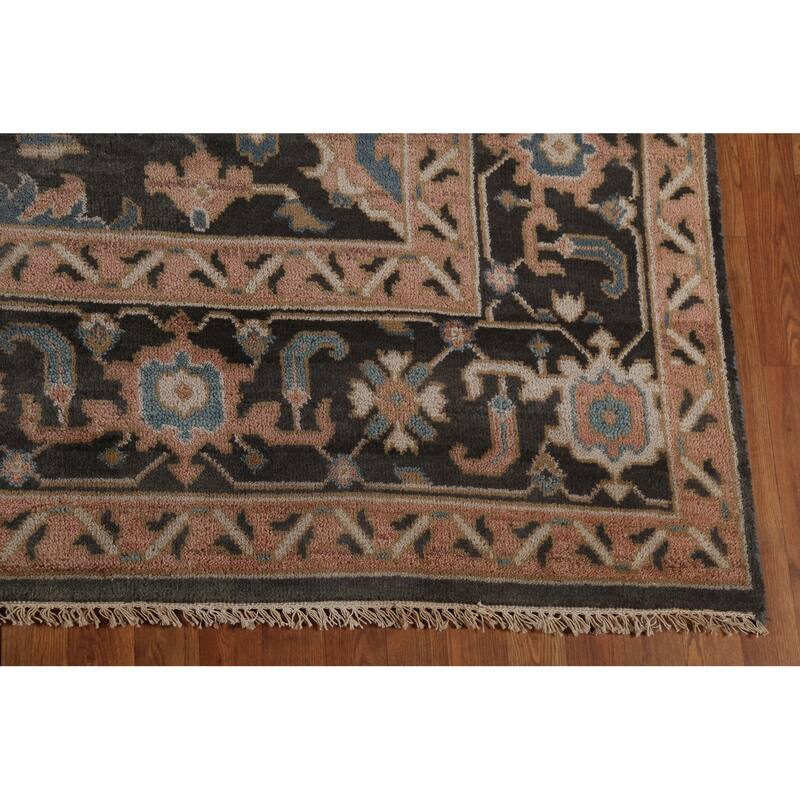 All-Over Floral Oushak Indian Area Rug Hand-Knotted Wool Carpet - 9'1" x 11'8"