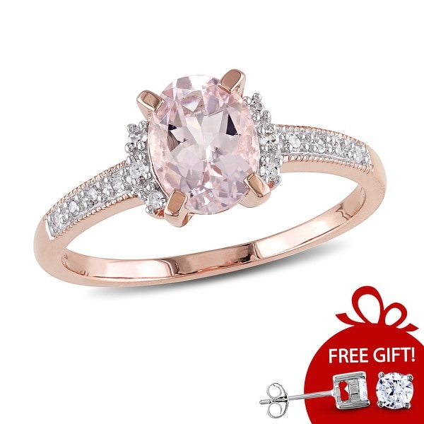 Oval-Cut Morganite and Diamond Ring in Rose Plated Sterling Silver by Miadora. Opens flyout.