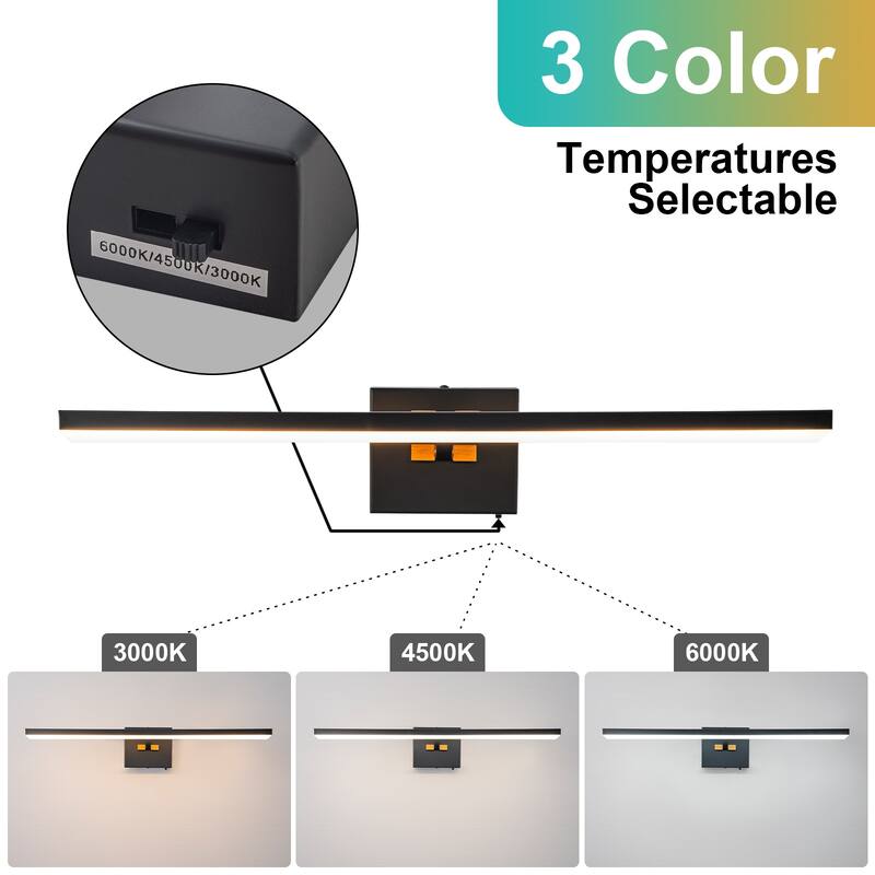 Modern Dimmable LED Wall Sconce Bathroom Vanity Light with 3-CCT Selectable Light - Black