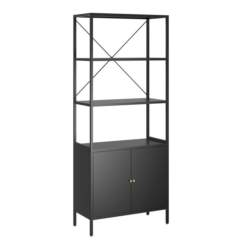 Benson 71.25-inch Black Two Door Metal Storage Cabinet with Open and Closed Shelving - 71.25