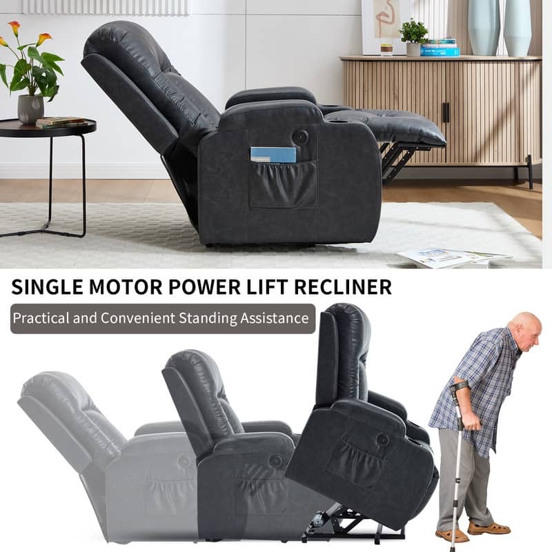 PU Infinite Position Power Lift Recliner with Massage, Heat & USB Charging - 350 LB Capacity