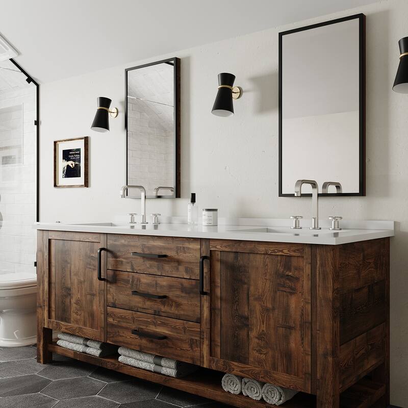 Widespread Bathroom Faucet with Industrial Round Handles Pop-Up Drain