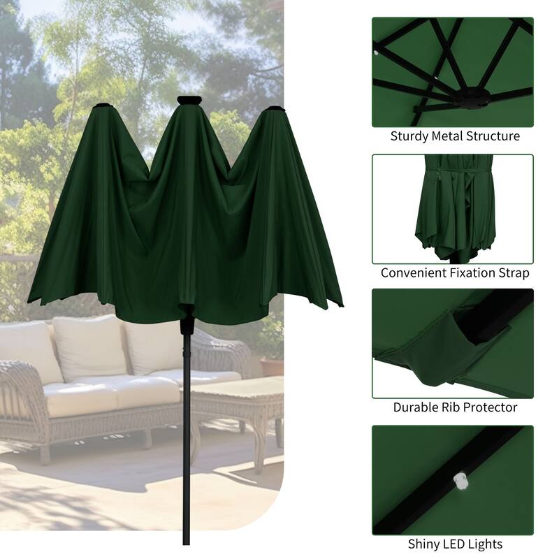 Autlaycil 13 ft Patio Umbrella with 36 Solar Lights & Crank System for Outdoor